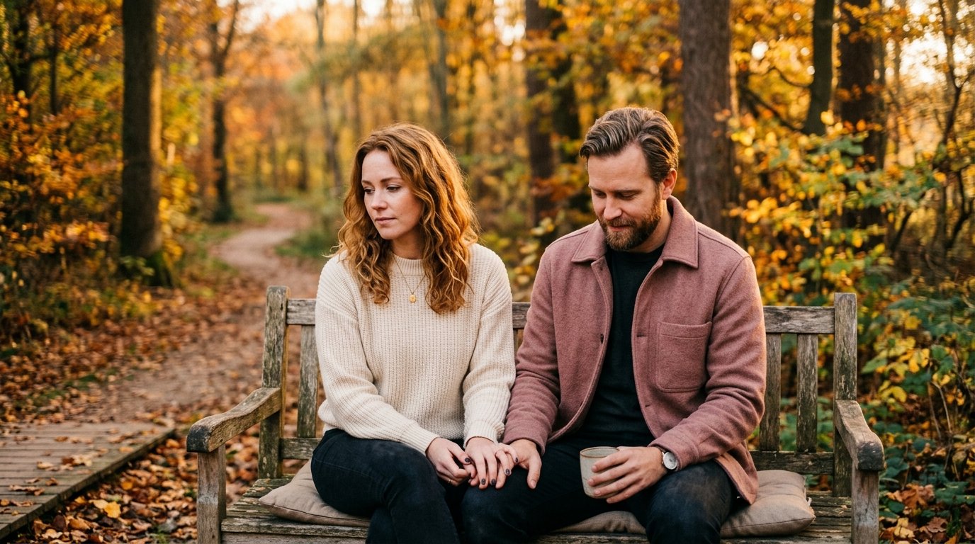 Par som sitter bredvid varandra och sakta hittar tillbaka till varandra