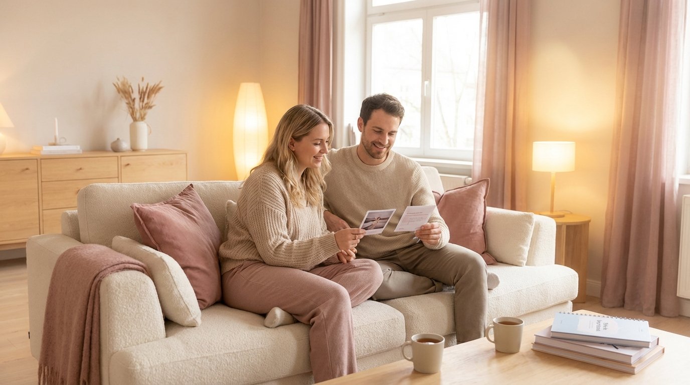 Par som sitter tillsammans och g&ouml;r relations&ouml;vningar hemma