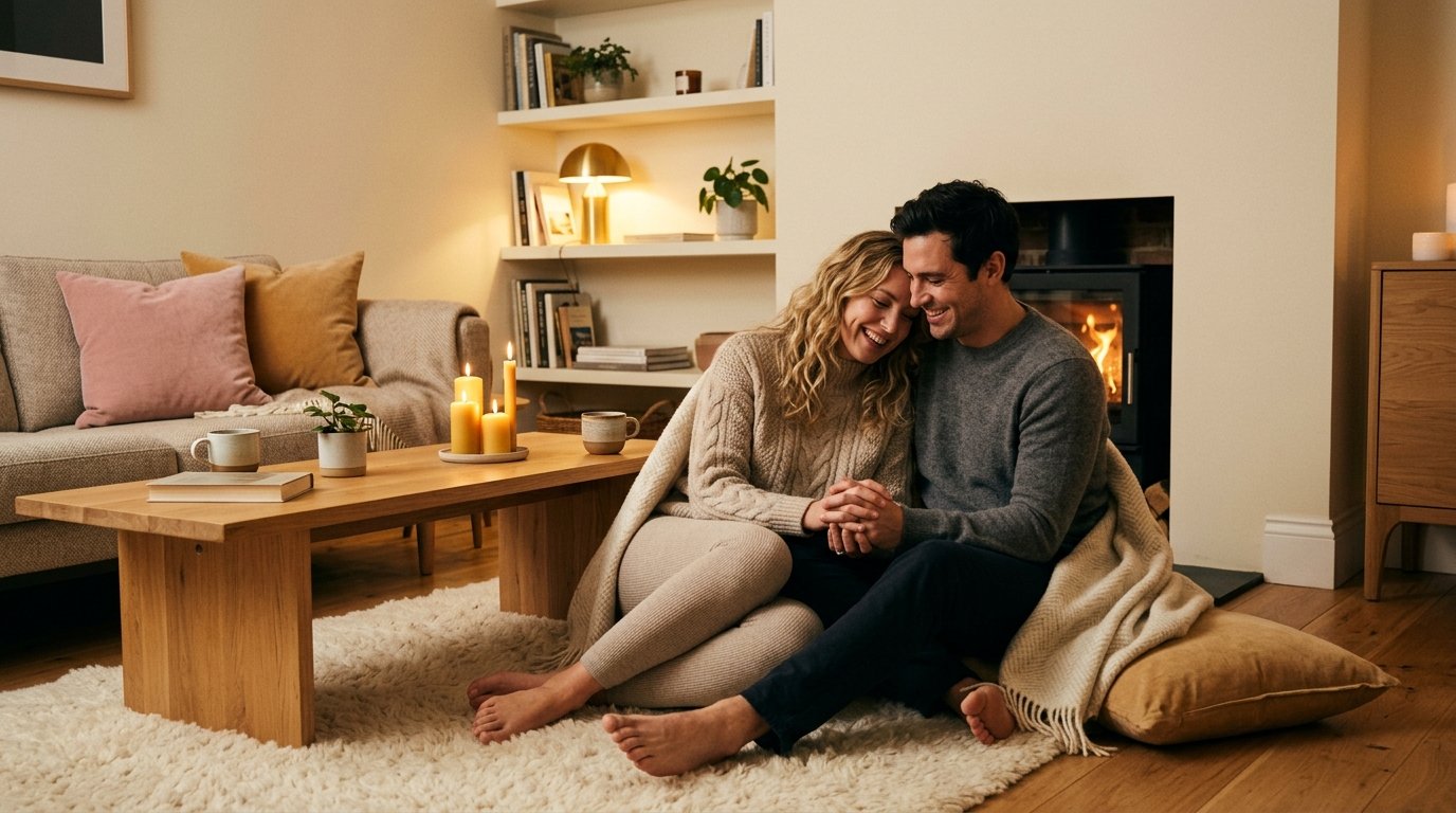 Par som kopplar av tillsammans hemma under ett helgprogram för relationen